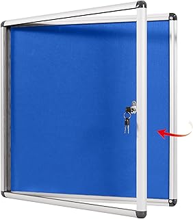 Swansea Blue Fabric Lockable Noticeboard Enclosed Pin Bulletin Board Glass Display Case for Wall Office School 6xA4