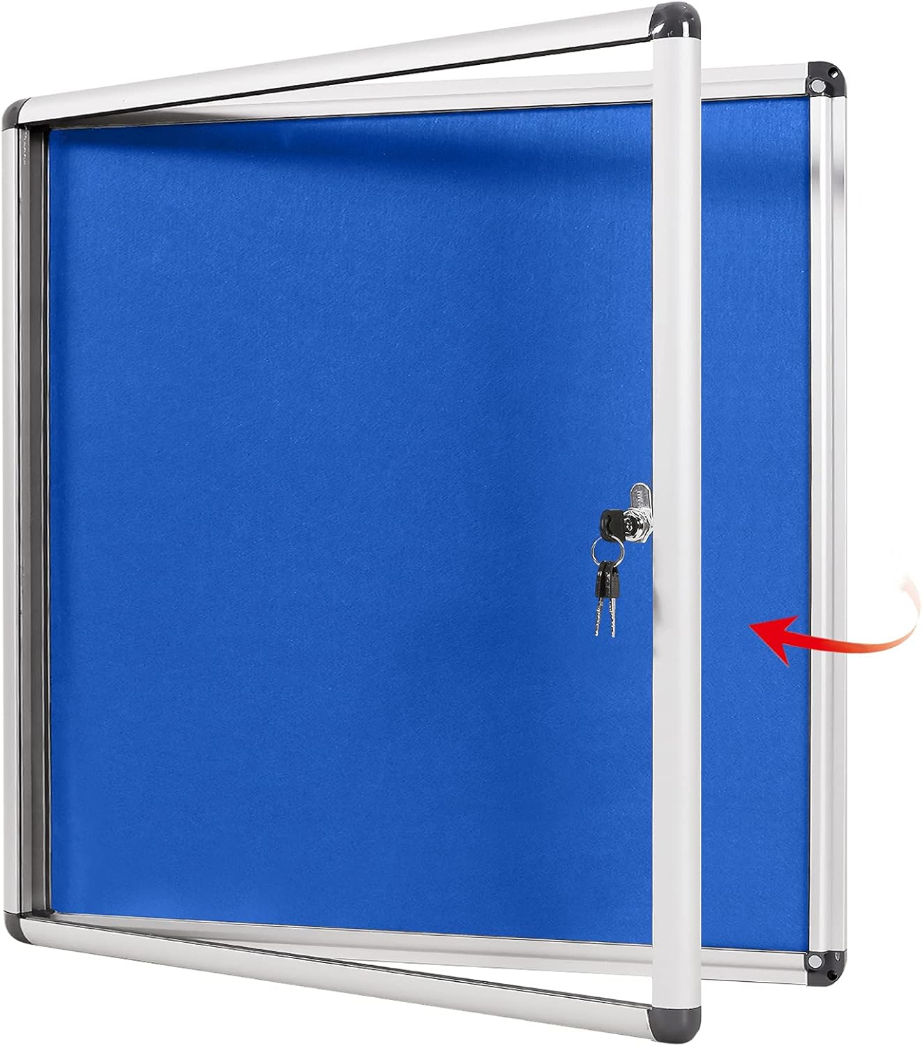 Swansea Blue Fabric Lockable Noticeboard Enclosed Pin Bulletin Board Glass Display Case for Wall Office School 6xA4-0