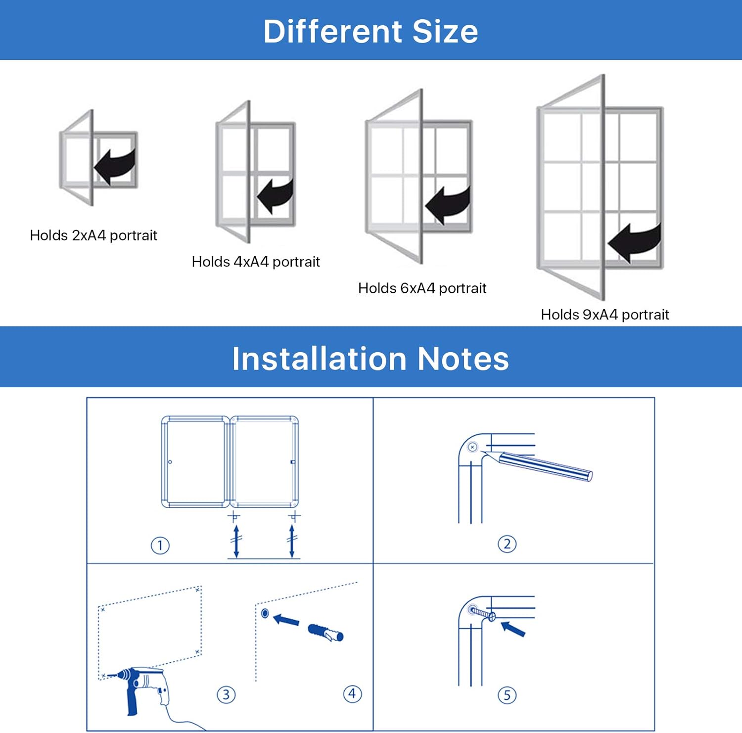 Swansea Blue Fabric Lockable Noticeboard Enclosed Pin Bulletin Board Glass Display Case for Wall Office School 6xA4-3