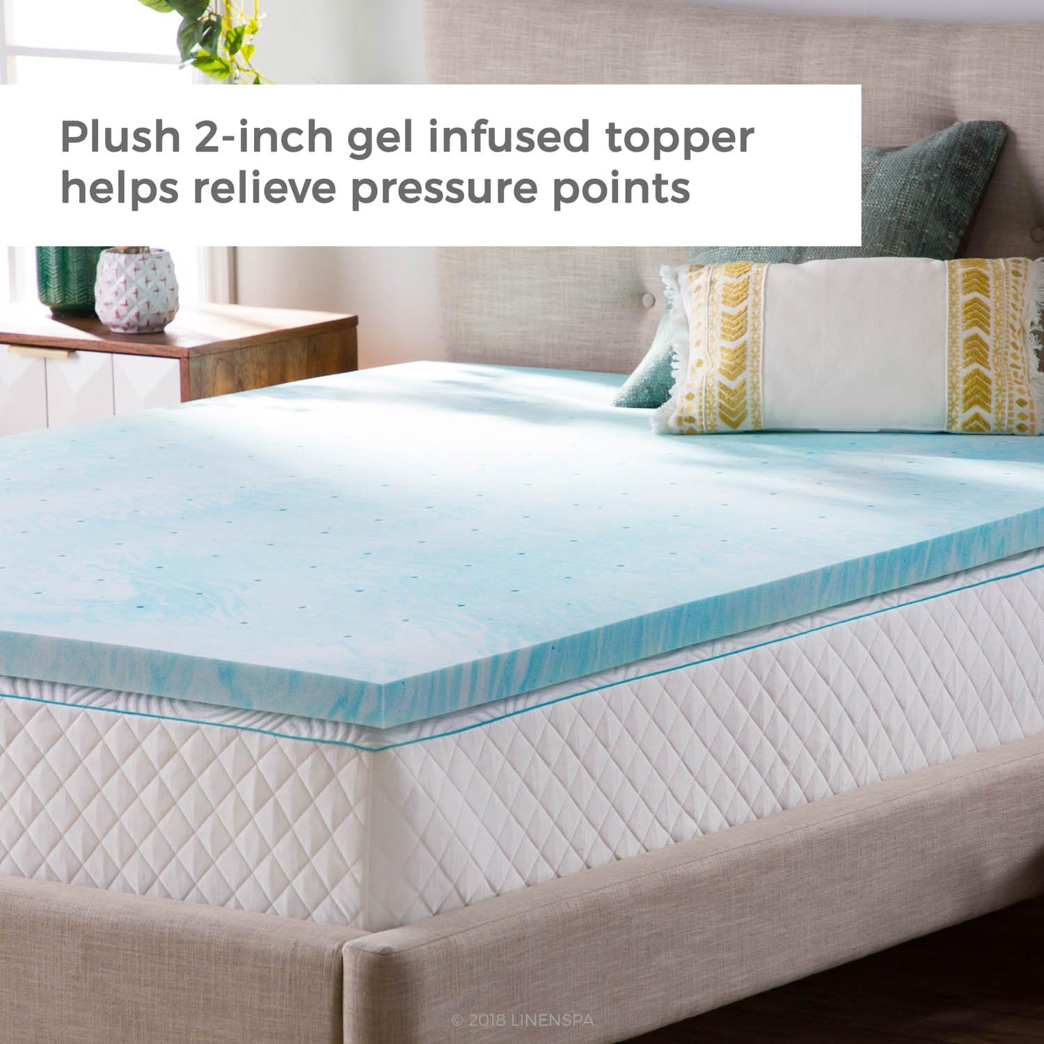 LINENSPA 2 Inch Gel Swirl Memory Foam Mattress Topper – Cooling Gel Infused – Pressure Relieving – CertiPUR Certified - Queen-1