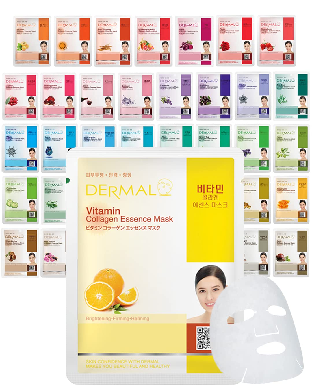 DERMAL 39 Combo Pack A Collagen Essence Korean Face Mask - Hydrating & Soothing Facial Mask with Panthenol - Hypoallergenic Self Care Sheet Mask for All Skin Types - Natural Home Spa Treatment Masks-0