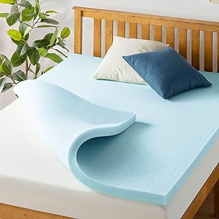 Best Price Mattress 1.5 Inch Ventilated Memory Foam Mattress Topper, Cooling Gel Infusion, CertiPUR-US Certified, Queen Blue