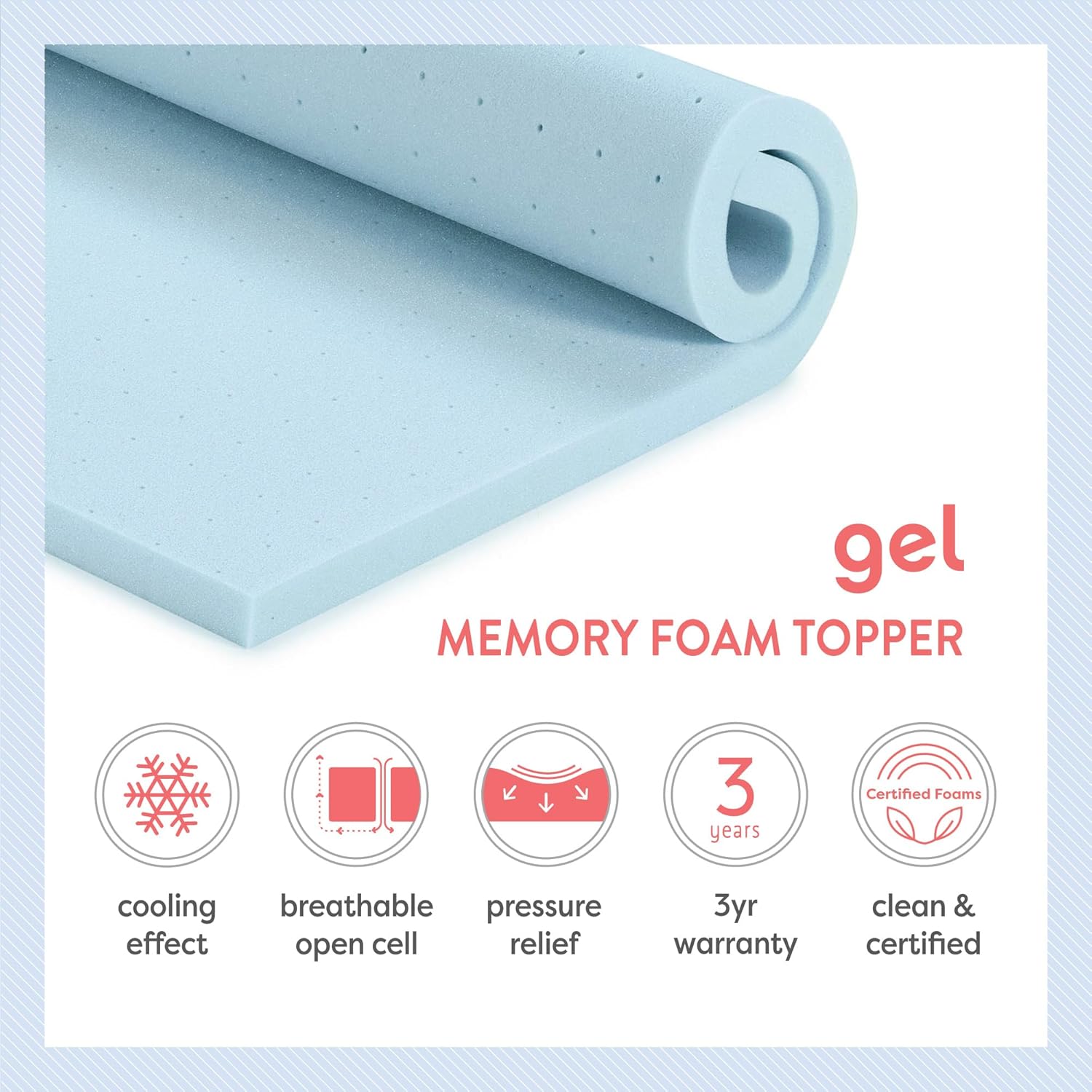 Best Price Mattress 1.5 Inch Ventilated Memory Foam Mattress Topper, Cooling Gel Infusion, CertiPUR-US Certified, Queen Blue-8