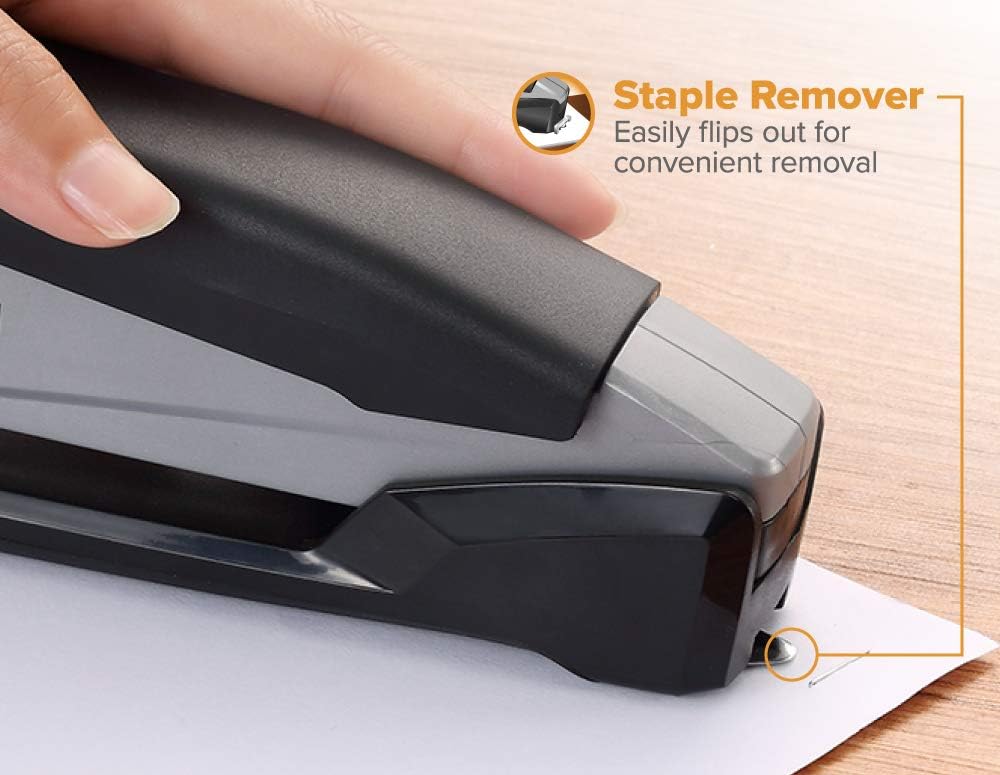 Bostitch Office Executive 3 in 1 Stapler, Includes 210 Staples and Integrated Staple Remover, One Finger Stapling, No Effort, 20 Sheet Capacity, Spring Powered Stapler, Black/Gray (INP20)-2