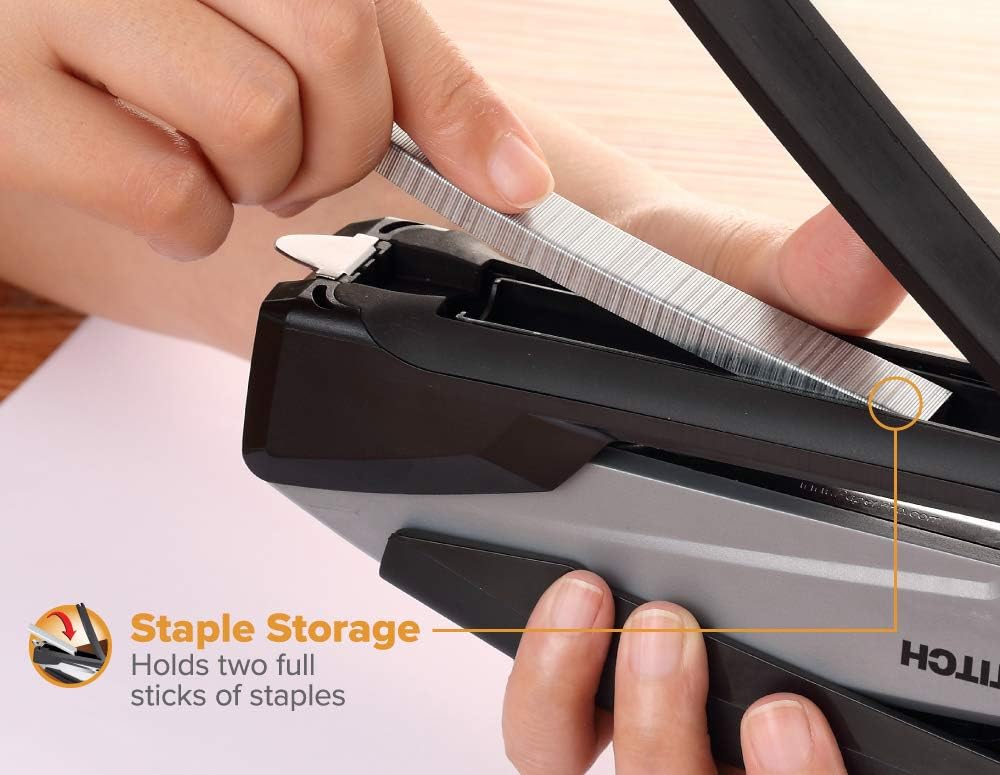 Bostitch Office Executive 3 in 1 Stapler, Includes 210 Staples and Integrated Staple Remover, One Finger Stapling, No Effort, 20 Sheet Capacity, Spring Powered Stapler, Black/Gray (INP20)-3