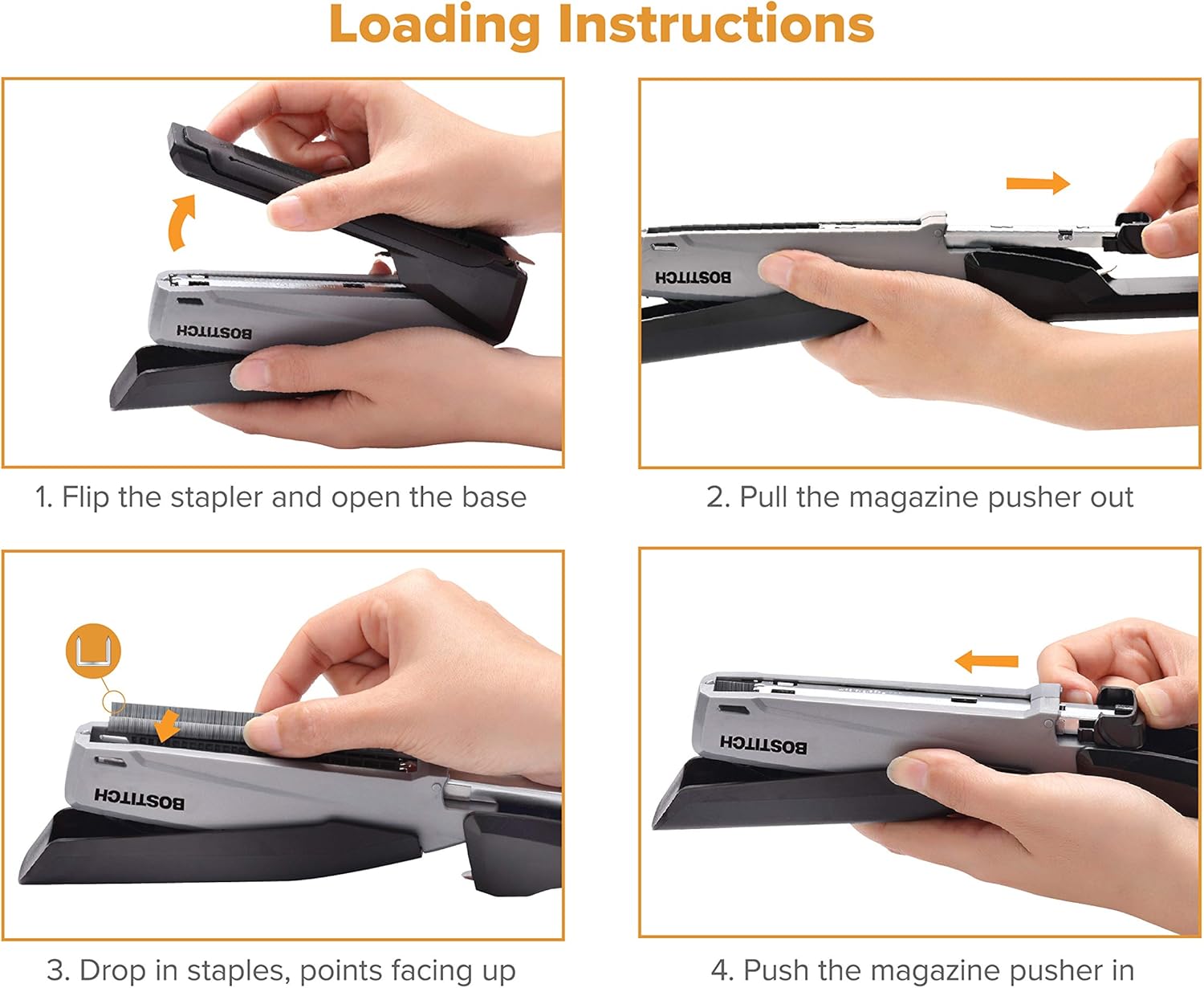 Bostitch Office Executive 3 in 1 Stapler, Includes 210 Staples and Integrated Staple Remover, One Finger Stapling, No Effort, 20 Sheet Capacity, Spring Powered Stapler, Black/Gray (INP20)-7