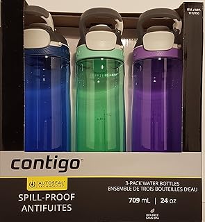 Contigo Autoseal Spill-Proof Water Bottle 24oz, 3 pack (Monaco, Sweet Mint, Grapevine)