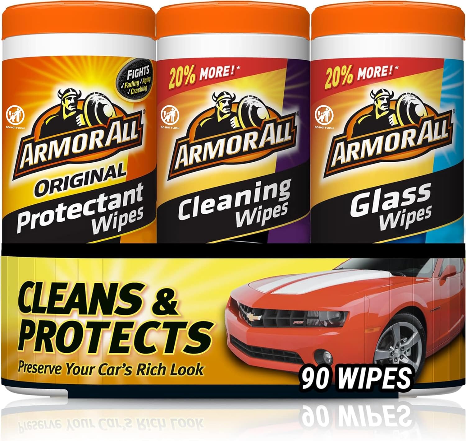 Armor All Protectant, Glass and Cleaning Wipes, Wipes for Car Interior and Car Exterior, 30 Count Each (Pack of 3)-0