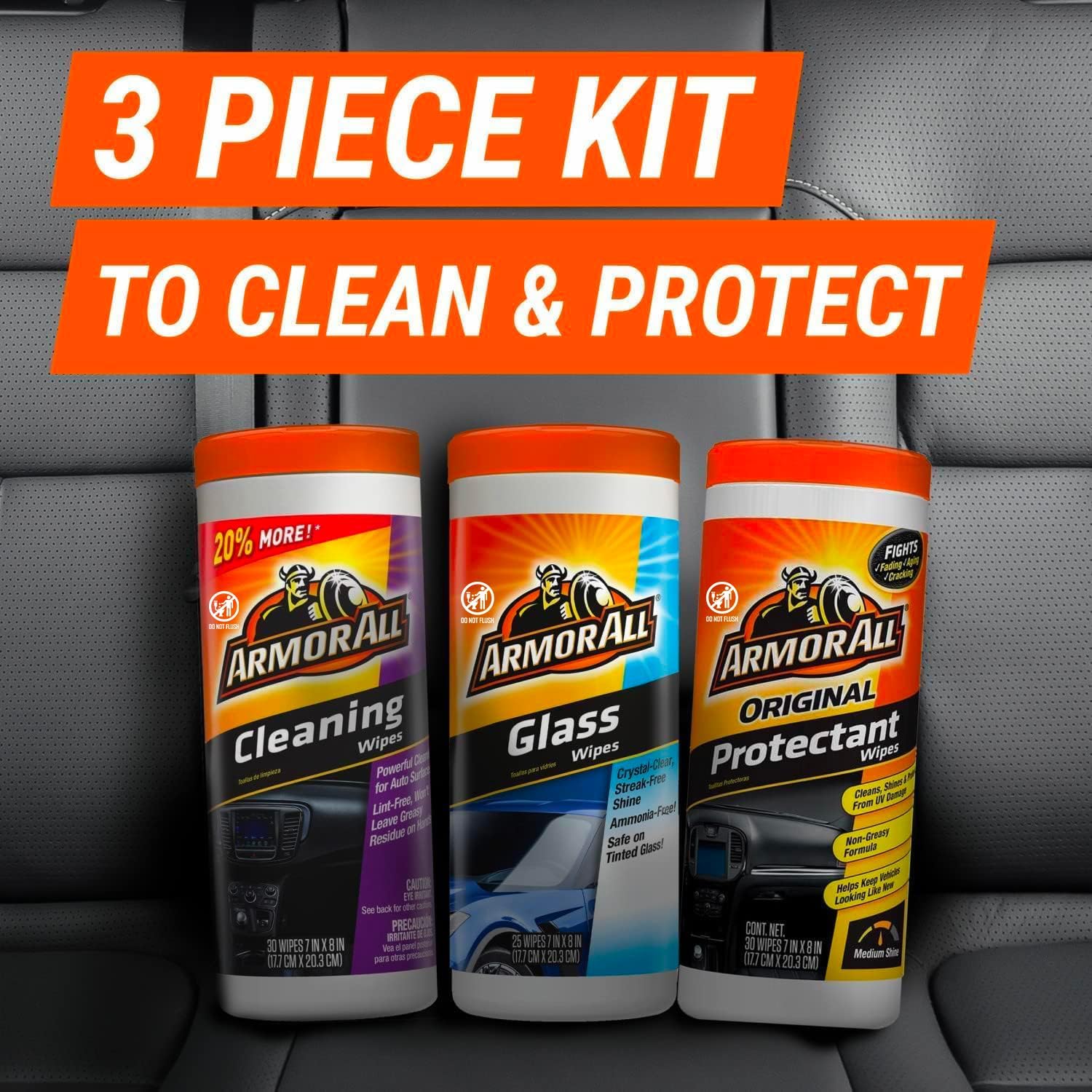 Armor All Protectant, Glass and Cleaning Wipes, Wipes for Car Interior and Car Exterior, 30 Count Each (Pack of 3)-2