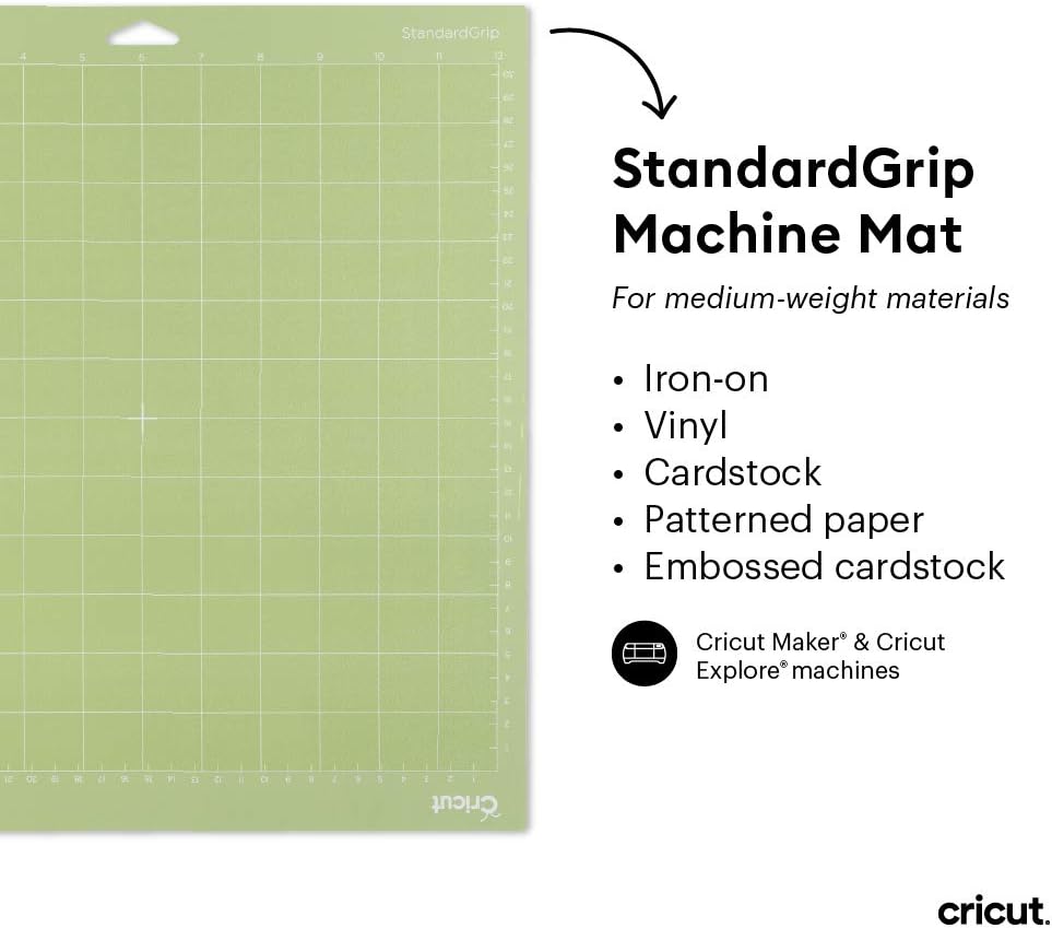 Cricut StandardGrip Machine Mats 12in x 12in, Reusable Cutting Mats for Crafts with Protective Film, Use with Cardstock, Iron On, Vinyl and More, Compatible with Cricut Explore & Maker (3 Count)-1