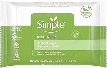 Simple Sensitive Skin Experts Kind To Skin Cleansing Facial Wipes, Waterproof Mascara Remover, Even Softer, 25 Count, (4 Pack)