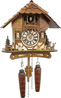 German Cuckoo Clock - Blackforest Hillside Chalet with Wonderful Animals with Quartz Movement - 10 1/4 inches Height