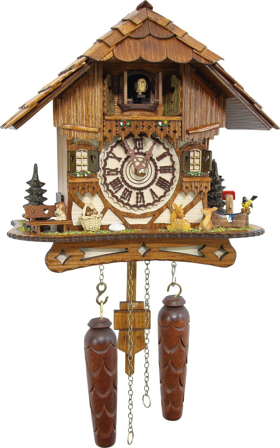 German Cuckoo Clock - Blackforest Hillside Chalet with Wonderful Animals with Quartz Movement - 10 1/4 inches Height-0