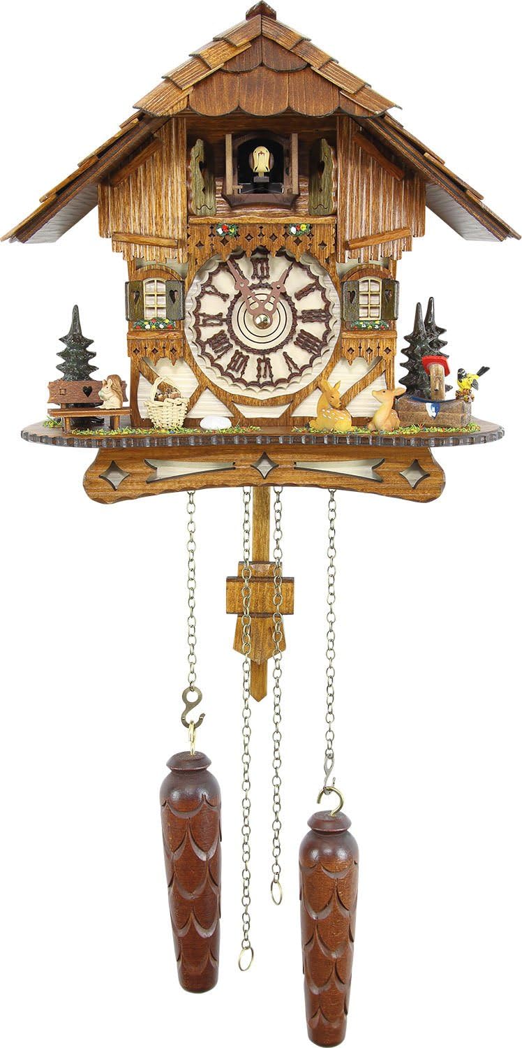 German Cuckoo Clock - Blackforest Hillside Chalet with Wonderful Animals with Quartz Movement - 10 1/4 inches Height-1