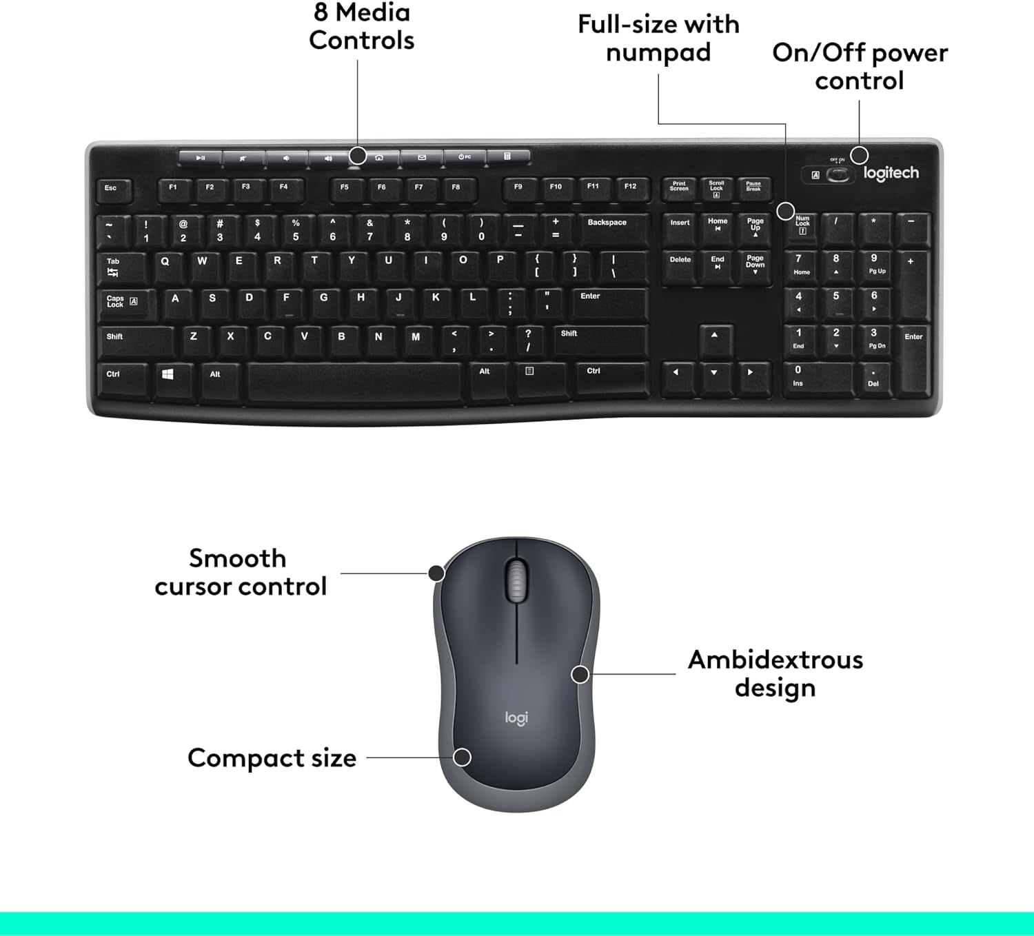 Logitech MK270 Wireless Keyboard And Mouse Combo For Windows, 2.4 GHz Wireless, Compact Mouse, 8 Multimedia And Shortcut Keys, For PC, Laptop - Black-5