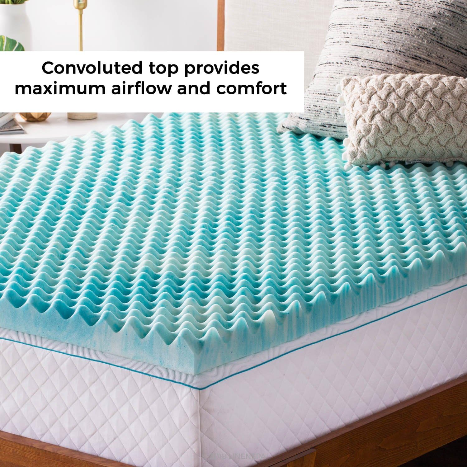 Linenspa 3 Inch Convoluted Gel Swirl Memory Foam Mattress Topper - Promotes Airflow - Relieves Pressure Points - Queen-2