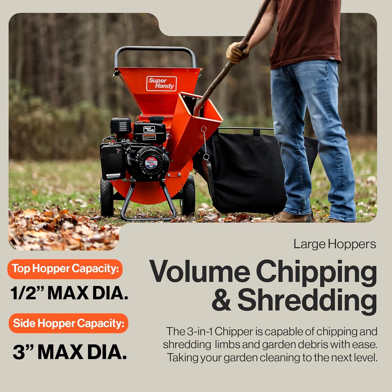 SuperHandy Wood Chipper Shredder Mulcher Ultra Heavy Duty 7HP 3 in 1 Multi-Function 3" Inch Max Capacity-1