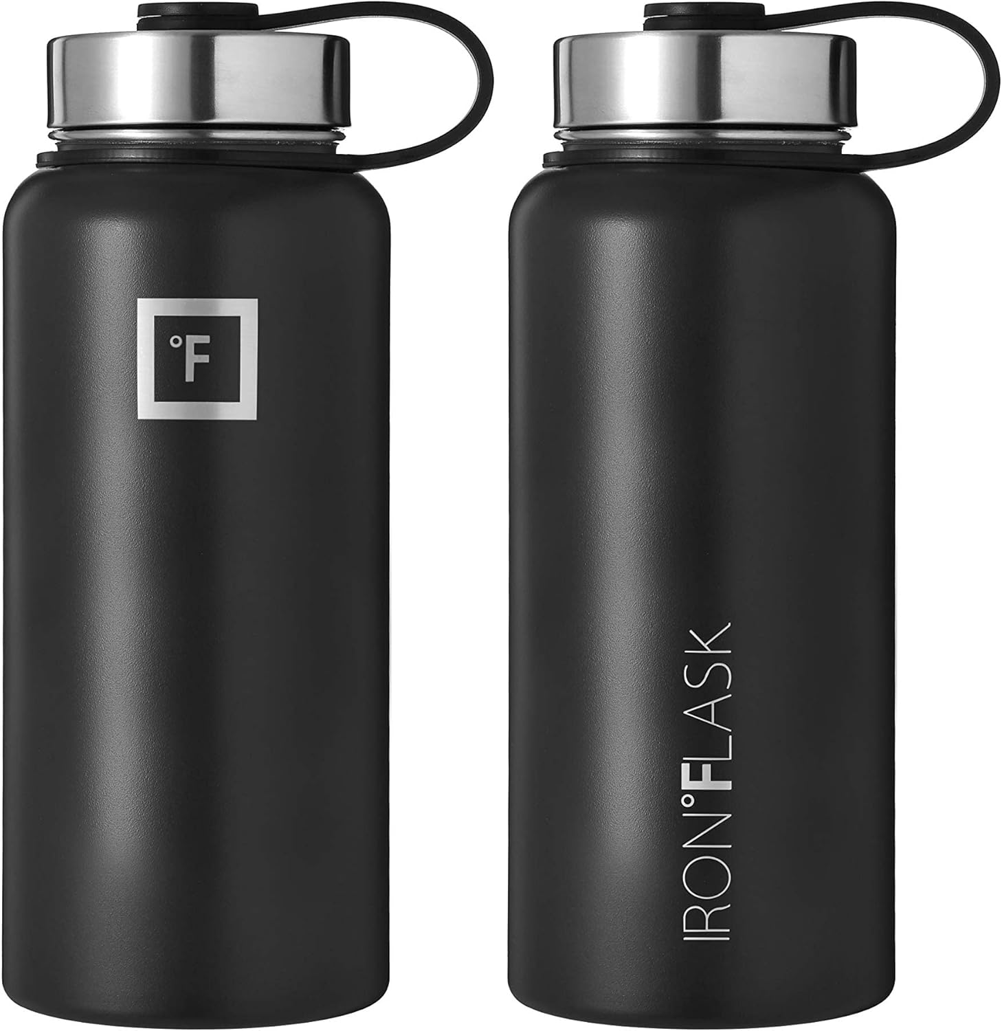 IRON °FLASK Camping & Hiking Hydration Flask, Wide Mouth, 3 Straw Lids, Stainless Steel Outdoor Water Bottle, Double Walled, Insulated Thermos, Metal Canteen - Midnight Black, 32 Oz-3