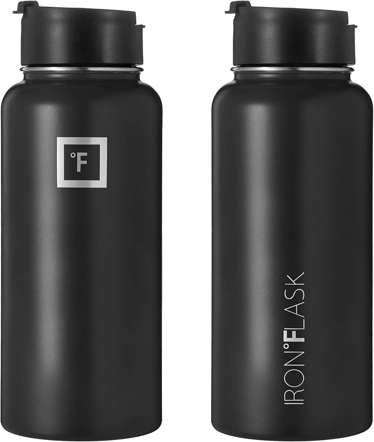 IRON °FLASK Camping & Hiking Hydration Flask, Wide Mouth, 3 Straw Lids, Stainless Steel Outdoor Water Bottle, Double Walled, Insulated Thermos, Metal Canteen - Midnight Black, 32 Oz-4