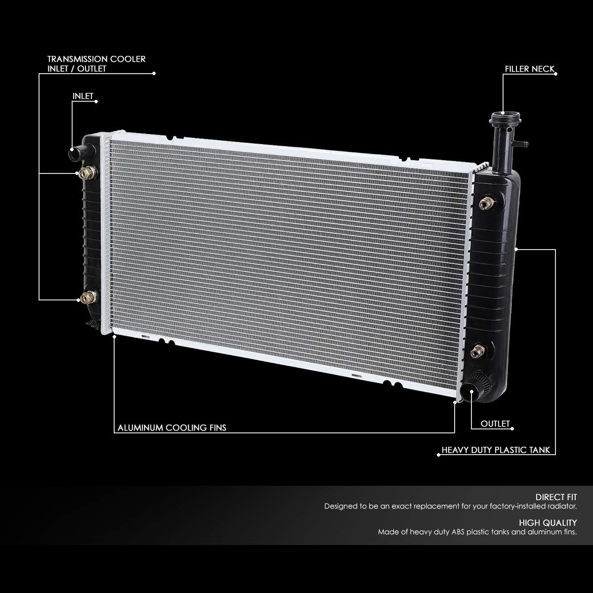 DNA Motoring OEM-RA-2791 OE Style Bolt-On Aluminum Core Radiator Compatible with 04-16 Express/Savana 2500 3500 4500 AT, 34" W X 17-5/16" H X 1" D, 1-5/16" Inlet, 1-1/2" Outlet-1