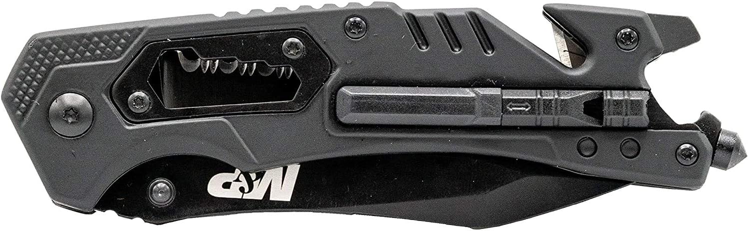 Smith & Wesson M&P 8.5in High Carbon S.S. Spring Assisted Folding Knife with 3.5in Serrated Drop Point Blade and Rubber Handle for Outdoor Survival and EDC,Tan-3