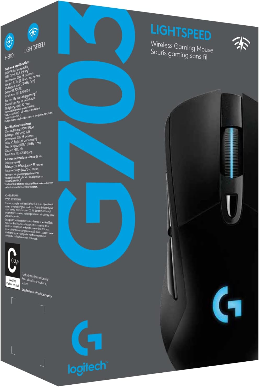 Logitech G703 Lightspeed Wireless Gaming Mouse W/Hero 25K Sensor, PowerPlay Compatible, Lightsync RGB, Lightweight 95G+10G Optional, 100-25, 600 DPI, Rubber Side Grips - Black-7