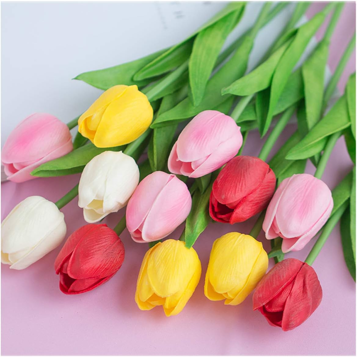 Artificial Tulips Bridal Wedding Festival Decor Bouquet Real Touch PU Flower Bouquet Pack of 20 (Milk White)-7