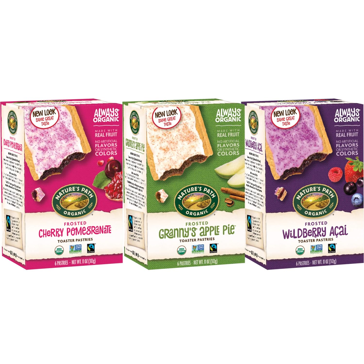 Nature's Path Organic Frosted Toaster Pastries Variety Pack Flavors (3 Boxes - 6 Count Per Box), Made with Real Fruit - Cherry Pomegranate, Granny's Apple Pie, Wildberry Acai-0