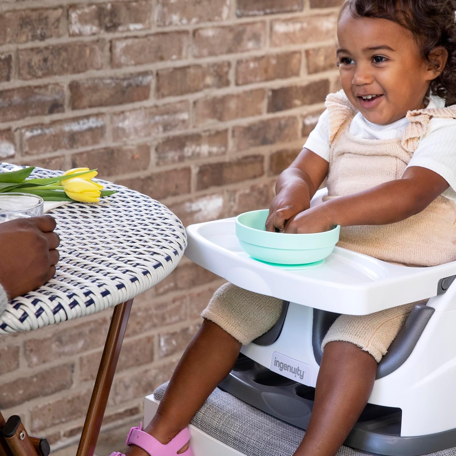 Ingenuity Baby Base 2-in-1 Booster Feeding and Floor Seat with Self-Storing Tray - Slate-11