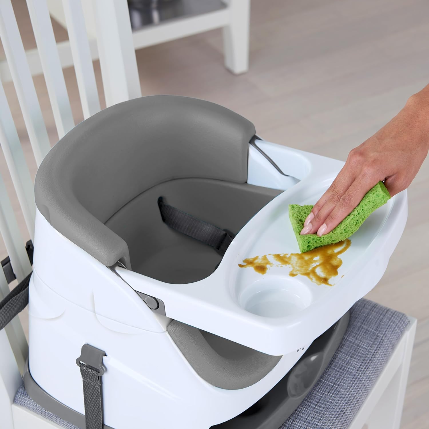 Ingenuity Baby Base 2-in-1 Booster Feeding and Floor Seat with Self-Storing Tray - Slate-14