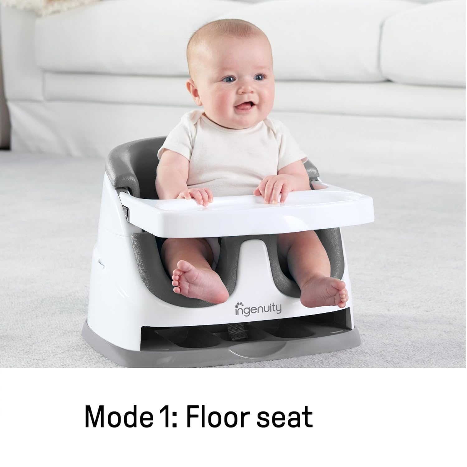 Ingenuity Baby Base 2-in-1 Booster Feeding and Floor Seat with Self-Storing Tray - Slate-19