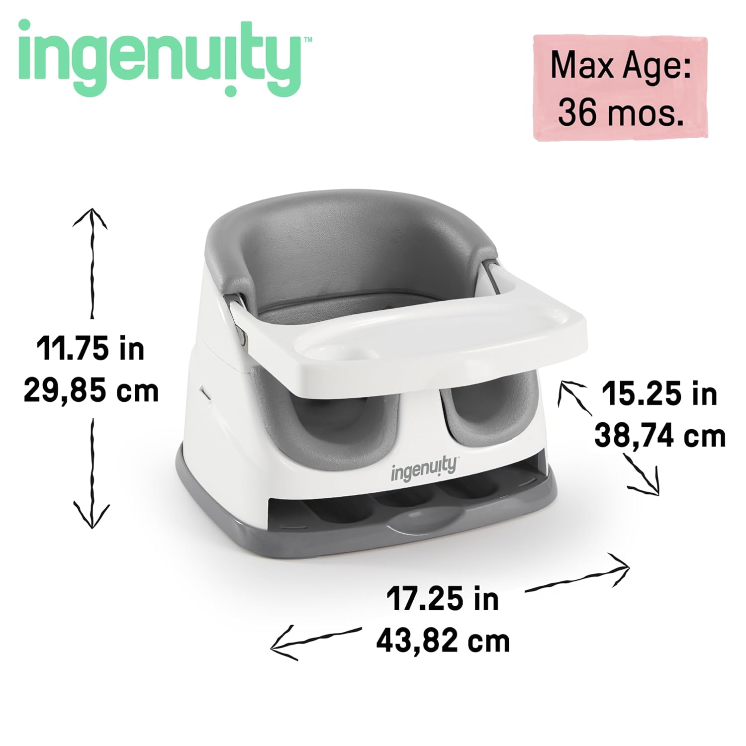 Ingenuity Baby Base 2-in-1 Booster Feeding and Floor Seat with Self-Storing Tray - Slate-5