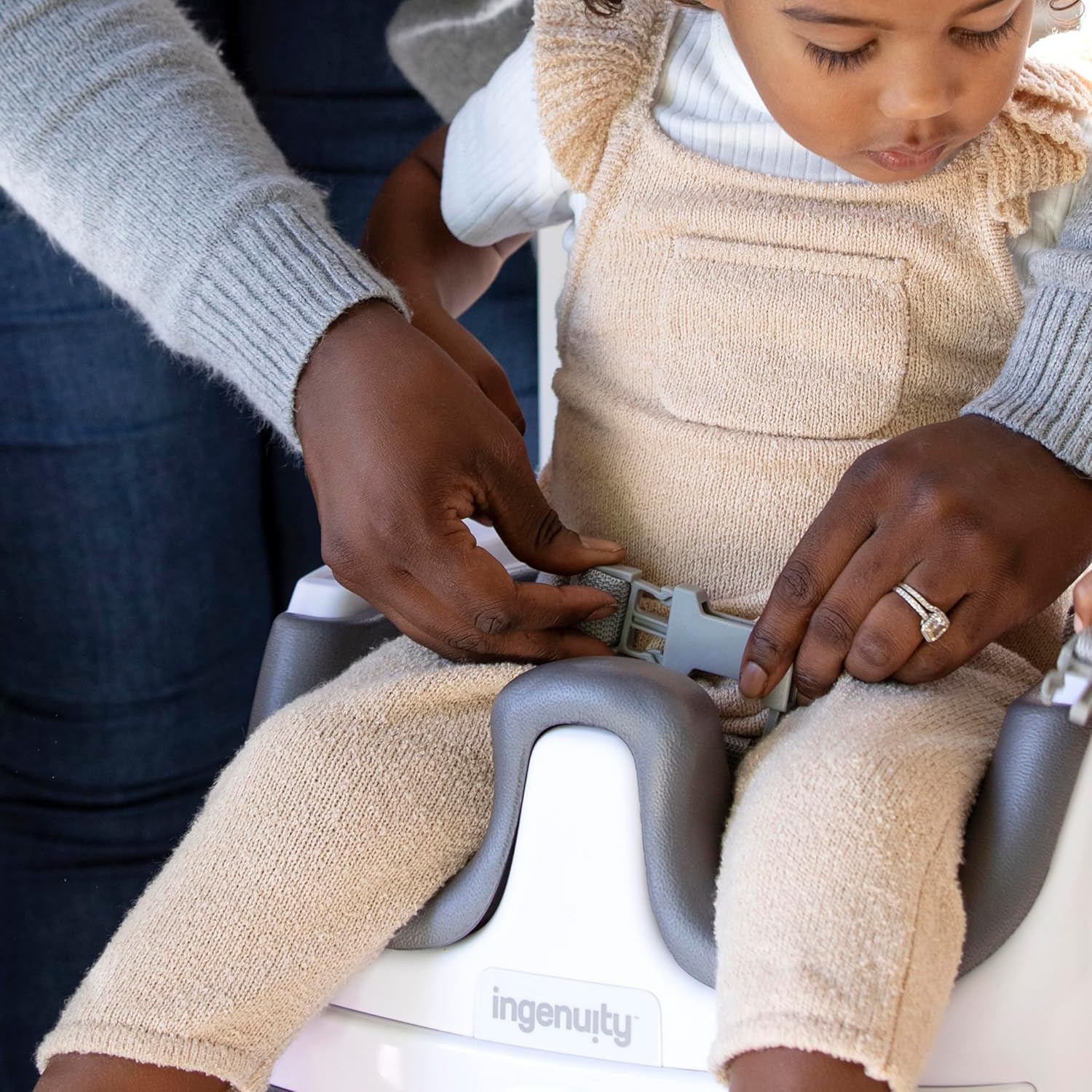 Ingenuity Baby Base 2-in-1 Booster Feeding and Floor Seat with Self-Storing Tray - Slate-8