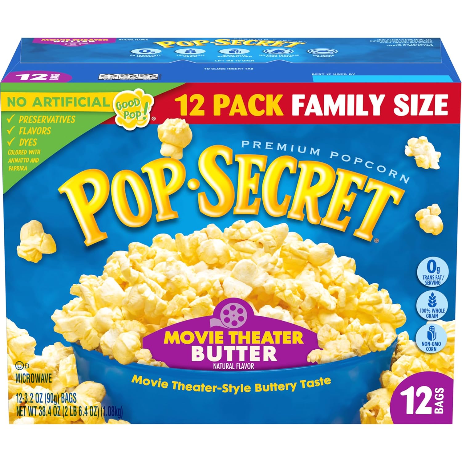 Pop Secret Microwave Popcorn, Movie Theater Butter, Flavor, 3 Oz Sharing Bags, 12 Ct-0