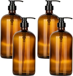 34 Ounce Glass Pump Dispenser Bottle, Large Amber Container with Pump for Shower and Bath Shampoo Soap Conditioner Lotion - 1 Liter - by Kitchentoolz