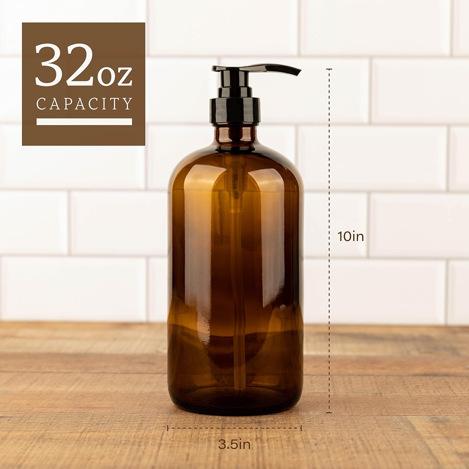 34 Ounce Glass Pump Dispenser Bottle, Large Amber Container with Pump for Shower and Bath Shampoo Soap Conditioner Lotion - 1 Liter - by Kitchentoolz-1