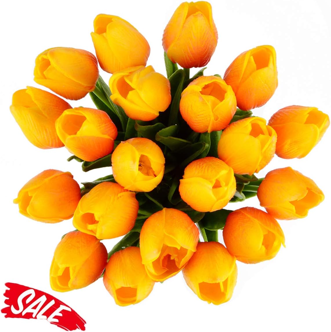 Artificial Tulips Bridal Wedding Festival Decor Bouquet Real Touch PU Flower Bouquet Pack of 20 (Yellow and Red)-1