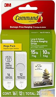 Command 15 lb & 10 lb Large and Medium Picture Hanging Strips 28 Assorted Pairs (56 Command Strips), Damage Free Hanging Picture Hangers, Wall Hanging Strips for Home Decor, White Adhesive Strips