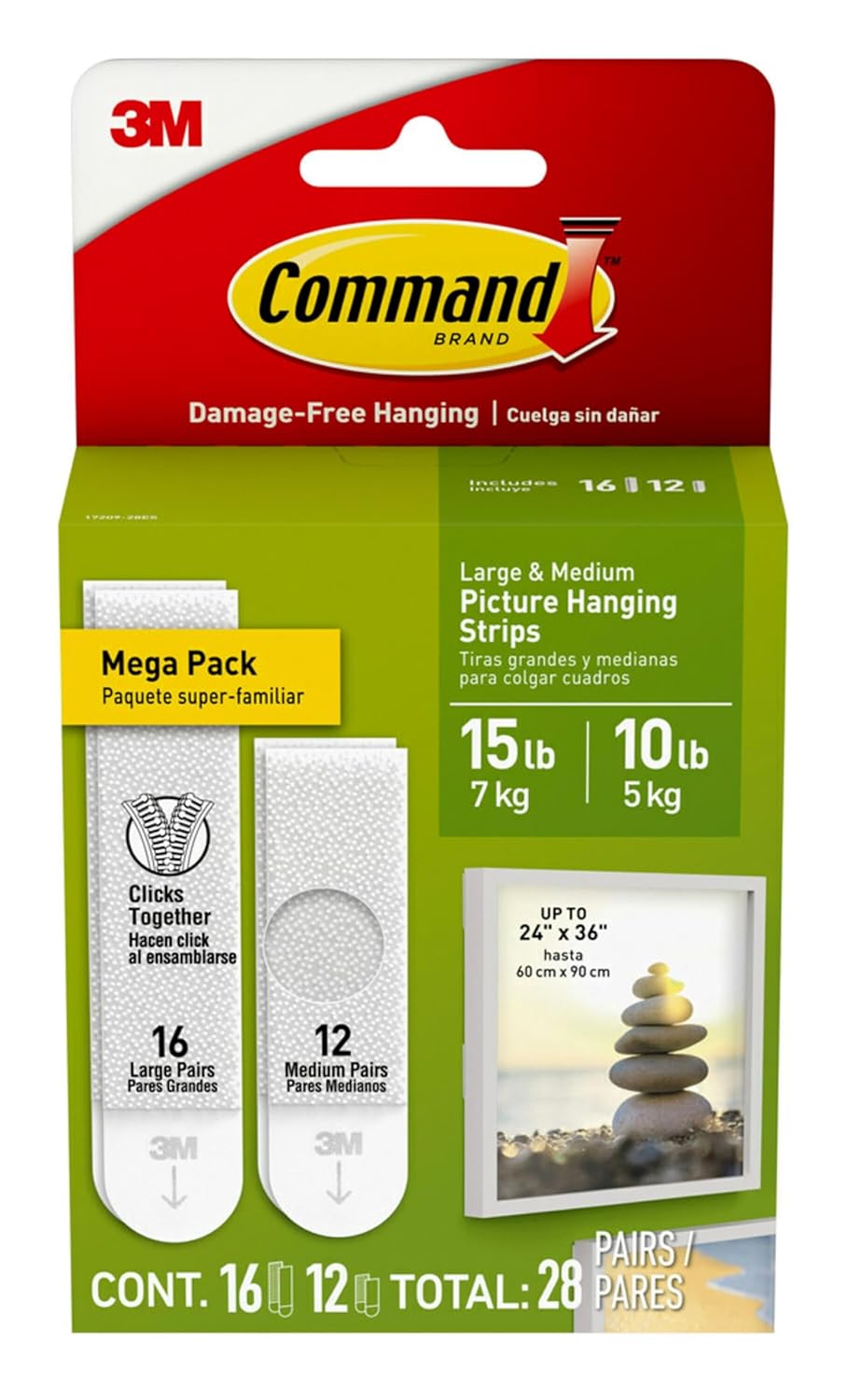 Command 15 lb & 10 lb Large and Medium Picture Hanging Strips 28 Assorted Pairs (56 Command Strips), Damage Free Hanging Picture Hangers, Wall Hanging Strips for Home Decor, White Adhesive Strips-0