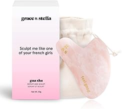 grace & stella Gua Sha Massage Tool, Rose Quartz, Face Sculpting, Lymphatic Drainage, Depuffing