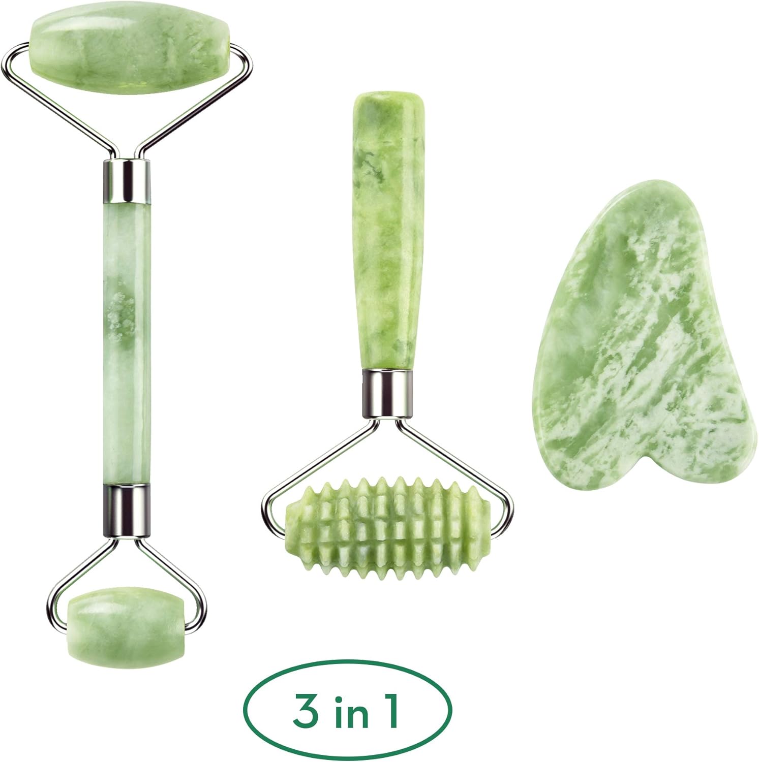 kimkoo Jade Roller and Gua Sha for Face-3 in 1 Kit with Facial Massager Tool,100% Real Natural Jade Stone Anti Aging,Face Beauty Set for Eye Anti-Wrinkle-1