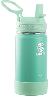 Takeya Actives Kids 14 oz Vacuum Insulated Stainless Steel Water Bottle with Straw Lid, Seafoam