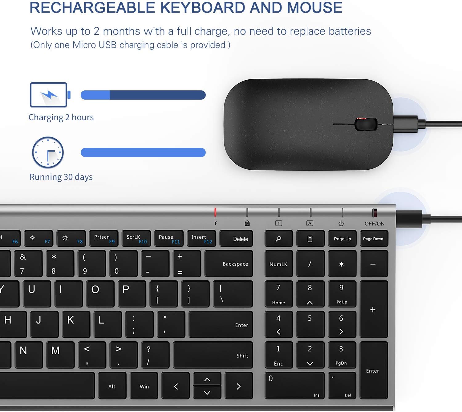 seenda Rechargeable Wireless Keyboard Mouse, Ultra Thin Low Profile Wireless Keyboard and Mouse Combo with Number Pad for Windows XP/7/8/10/11/11 Pro, Black and Grey-1