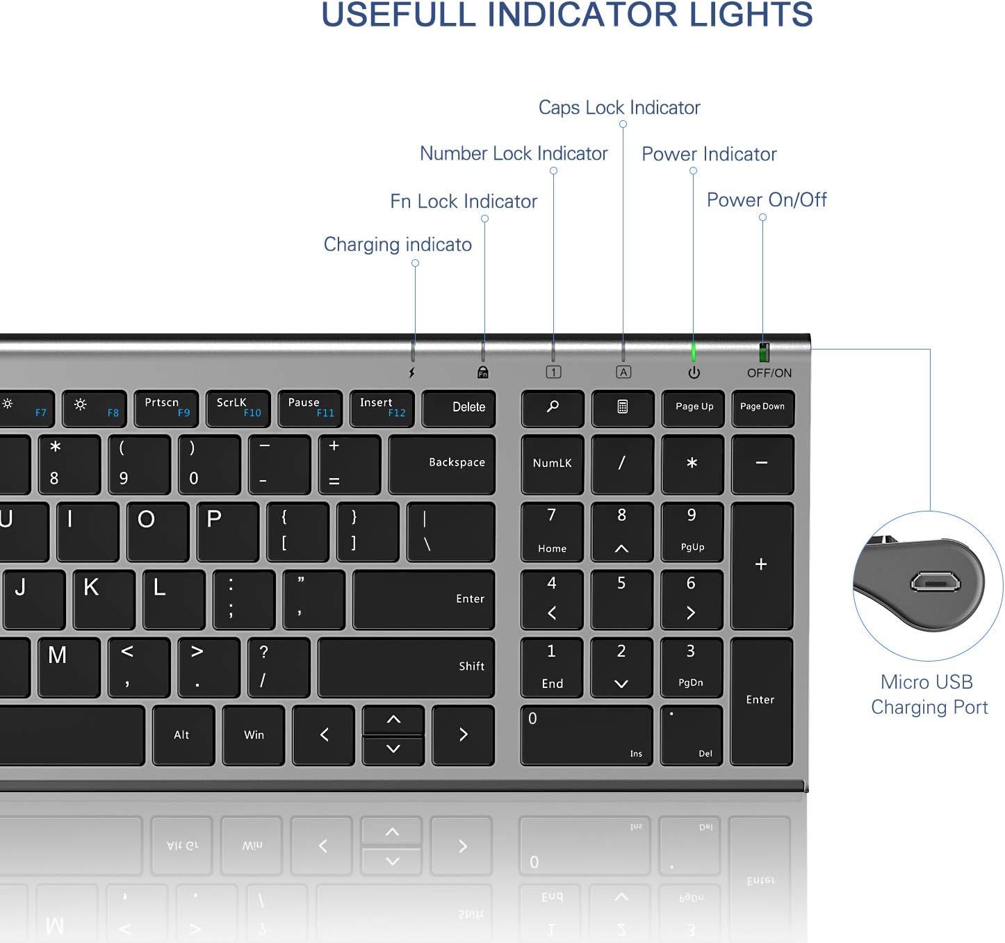 seenda Rechargeable Wireless Keyboard Mouse, Ultra Thin Low Profile Wireless Keyboard and Mouse Combo with Number Pad for Windows XP/7/8/10/11/11 Pro, Black and Grey-5