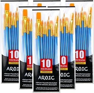 Acrylic Paint Brush Set, 6 Packs / 60 pcs Nylon Hair Brushes for All Purpose Oil Watercolor Painting Artist Professional Kits