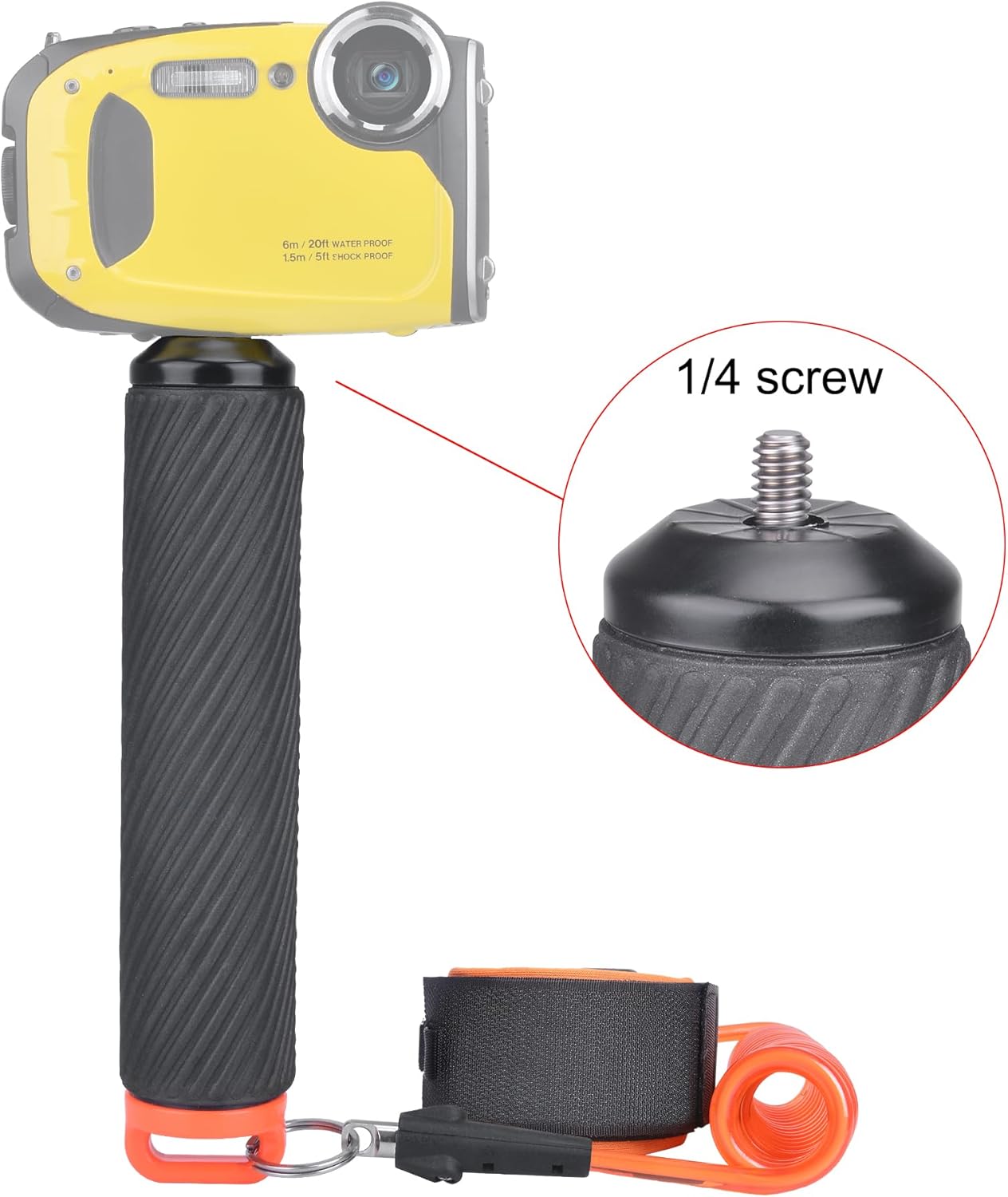 Action Camera Non-Slip Handler Floating Hand Grip Holder Mount + Steel-cored Safety Wrist Strap for GoPro Sony Insta360 Olympus Akaso Underwater Camcorder Diving Surfing Snorkeling Rafting Kayak Scuba-1