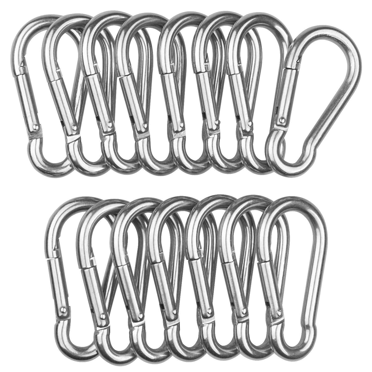 ASelected 15 Pack Spring Snap Hook Carabiner Stainless Steel 304 Screw Lock Silver Quick Link Clip Keychain for Camping, Hiking, Outdoor and Gym, Small M6 Carabiners for Dog Leash & Harness, Sliver-0