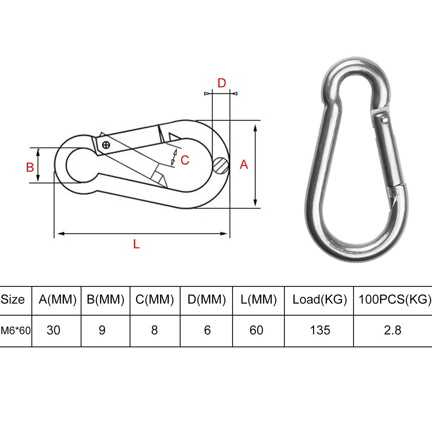 ASelected 15 Pack Spring Snap Hook Carabiner Stainless Steel 304 Screw Lock Silver Quick Link Clip Keychain for Camping, Hiking, Outdoor and Gym, Small M6 Carabiners for Dog Leash & Harness, Sliver-1