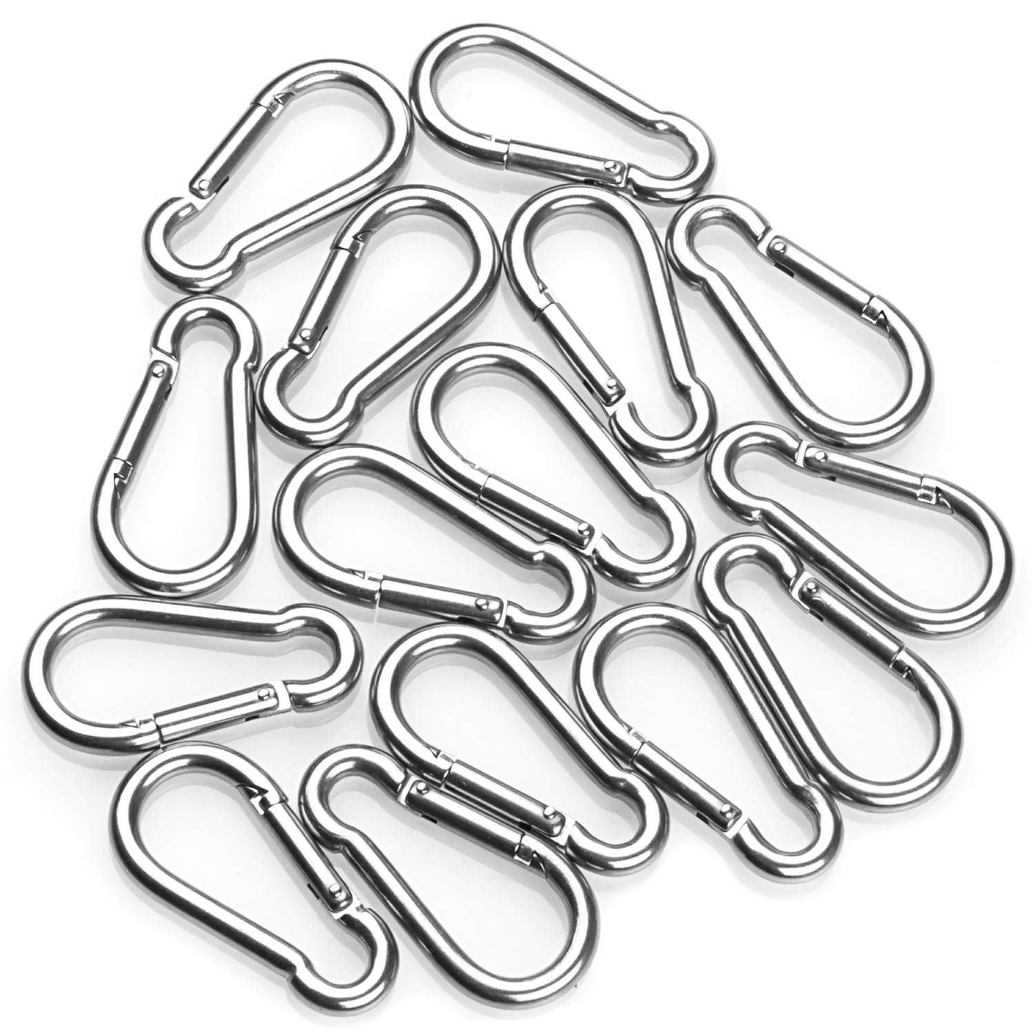 ASelected 15 Pack Spring Snap Hook Carabiner Stainless Steel 304 Screw Lock Silver Quick Link Clip Keychain for Camping, Hiking, Outdoor and Gym, Small M6 Carabiners for Dog Leash & Harness, Sliver-4