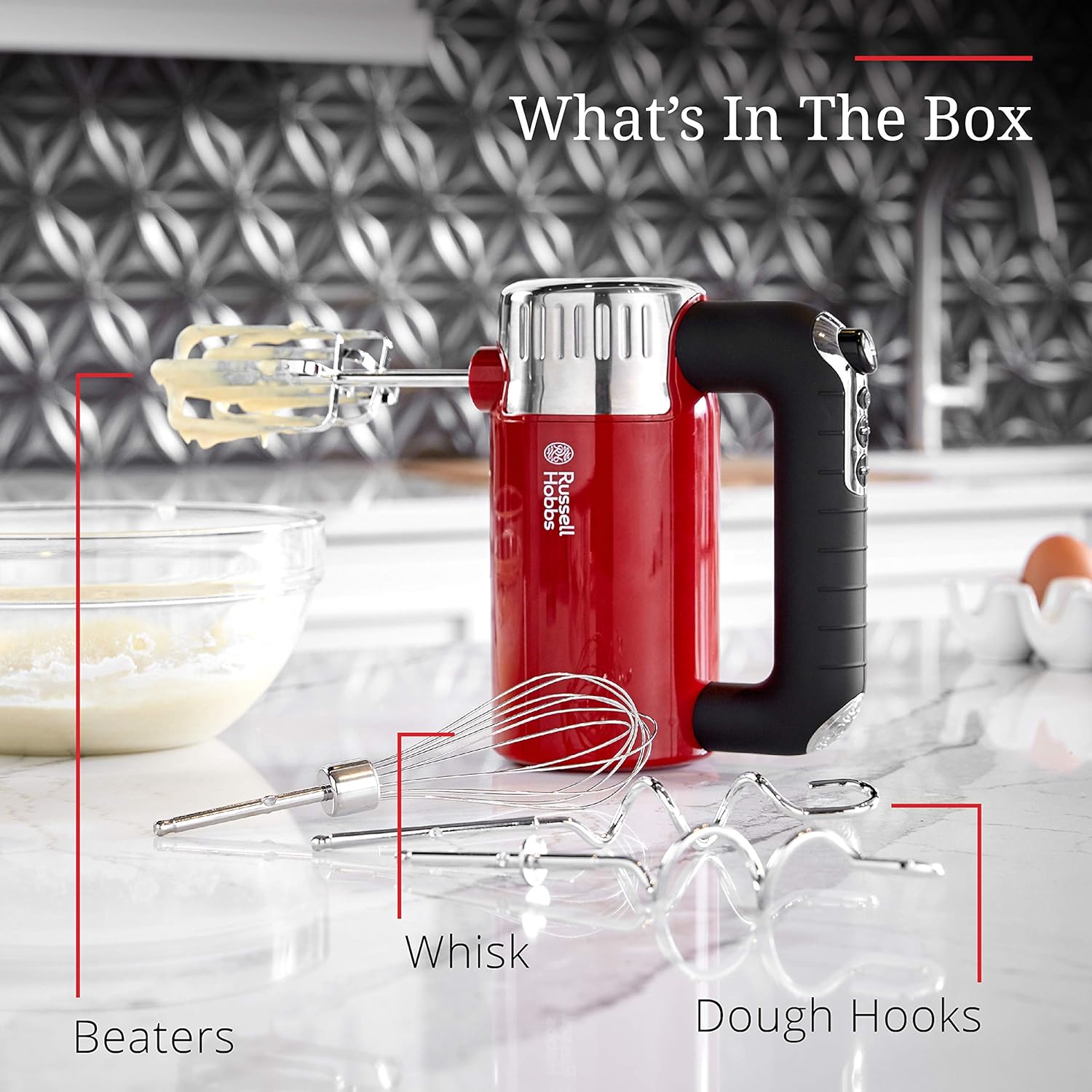 Russell Hobbs MX3100RDR Retro Style Hand Mixer, 4 Speeds + Turbo Boost, Red-3